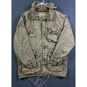 Vintage Bugle Boy Direction Jacket Mens OverSized Large Beige Chore Coat Hooded